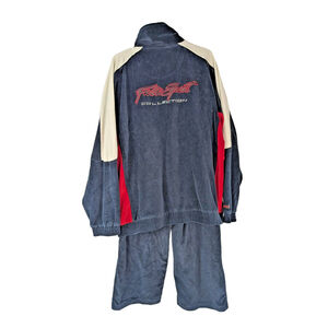 Fubu Sport Velour Jacket Pants Logo Embroidery Sz XL Blue Red 90's Y2K Hip Hop